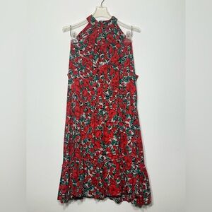 Vintage Whimsical Floral Red and Green Women's Dress Size L Sleeveless